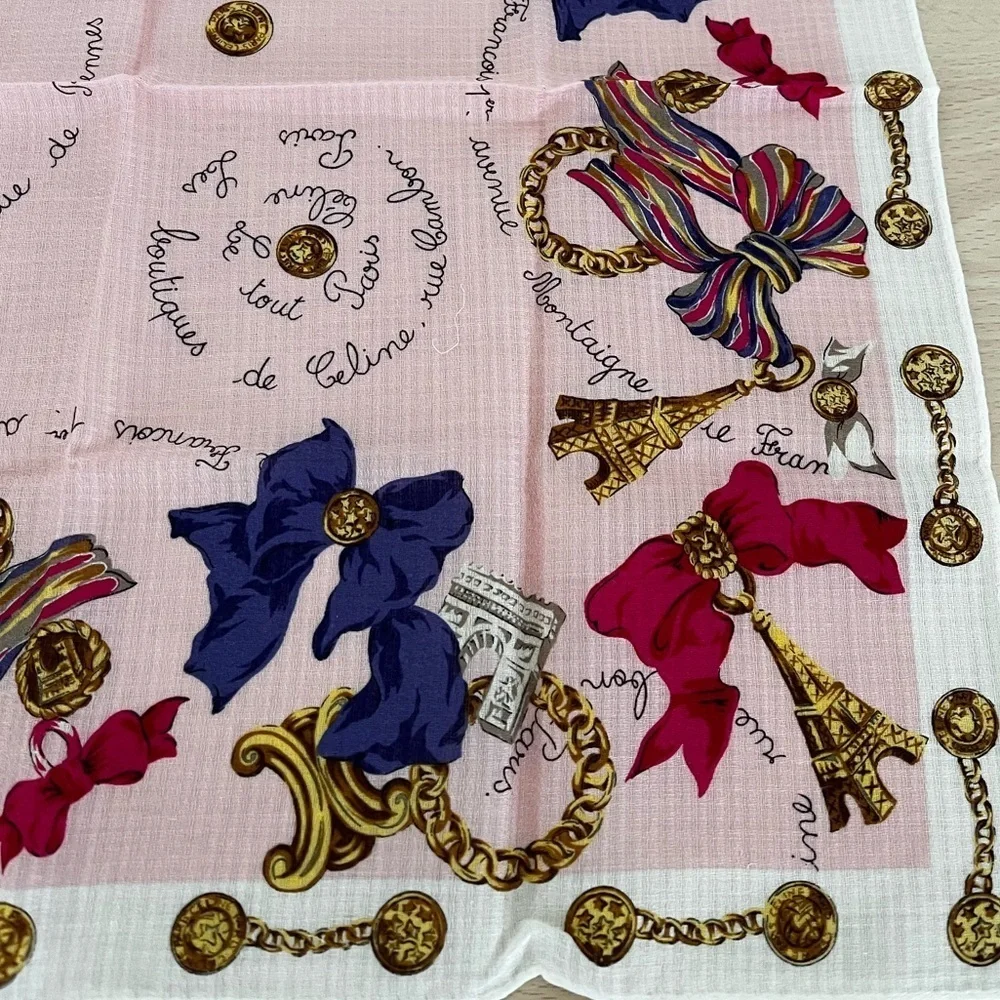 Vintage Celine Paris Arc-de-Triomphe Medallion Era Cotton Voile Scarf BNWT 1970s